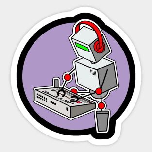 Cute Robot Musician Playing With Drum Machine Sticker